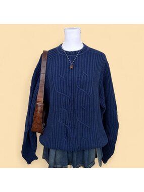 90s blue cable knit preppy indie skater sweater